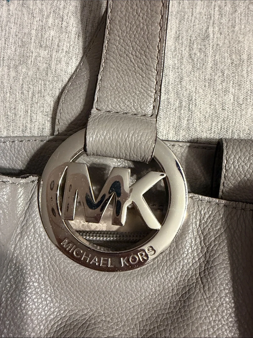 Michael Kors Gray Pebbled Leather Shoulder Bag with MK Pendant
